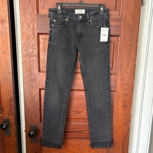 Free People We the Free Cuffed Slim Boyfriend Jeans in Faded Black size 24 NWT